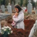 муж привез жену с малышом на кладбище к свежей могиле